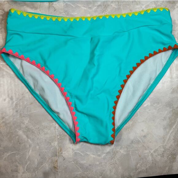 Turquoise Multicolor Trim Sporty Bikini – Size Youth 2XL - Picture 3 of 7